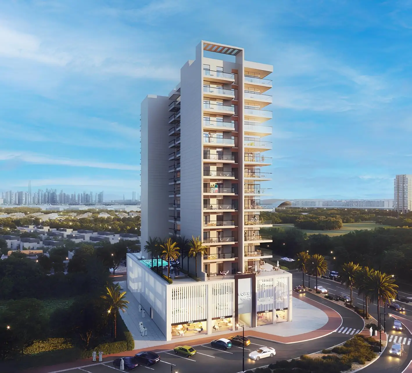Residential tower exterior shown in the REFINE "Equiti Arcade" catalogue, Al Furjan, Dubai