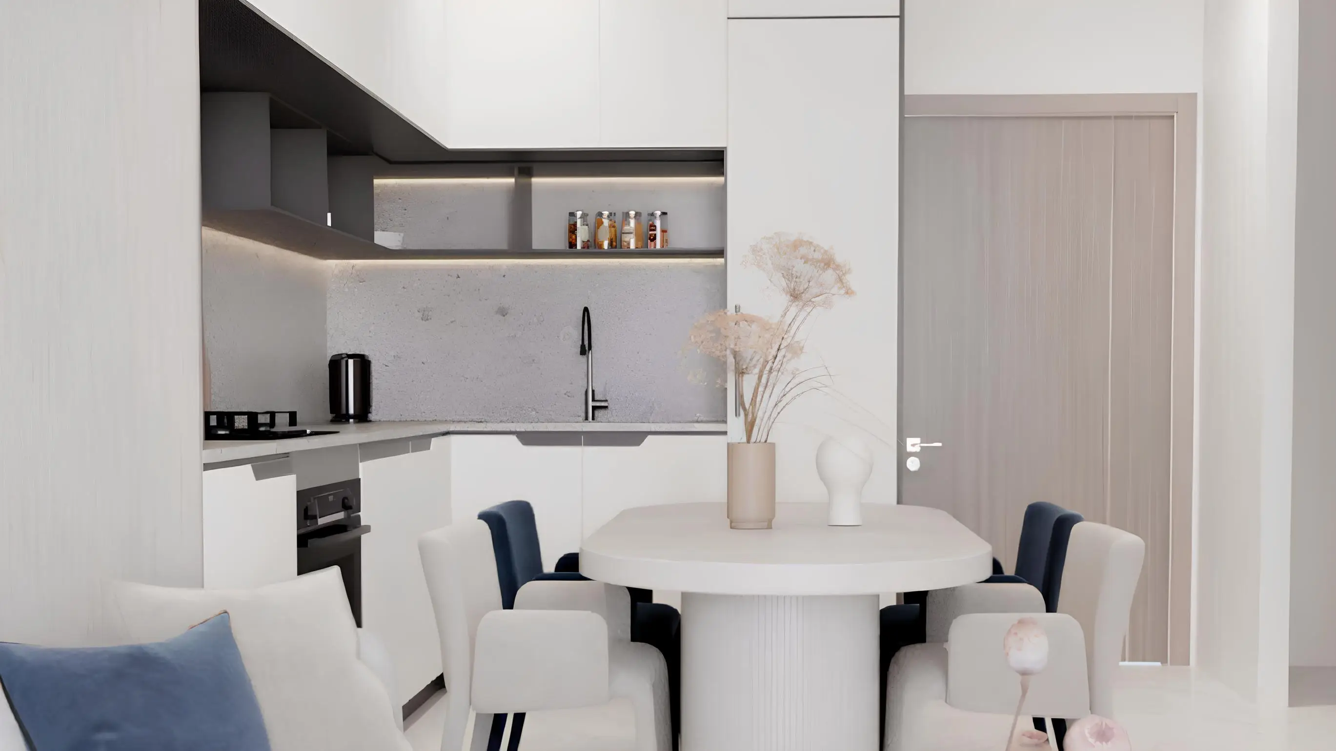 Kitchen and dining area shown in the SAMANA "Mykonos Signature" catalogue, Arjan, Dubai
