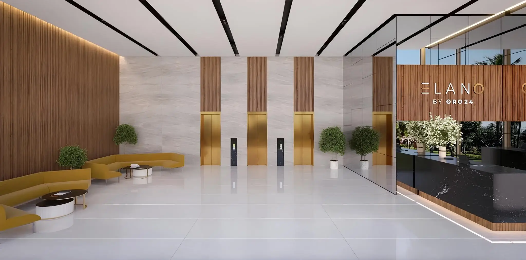 Shared lobby shown in the ORO24 "Elano" catalogue, Arjan, Dubai