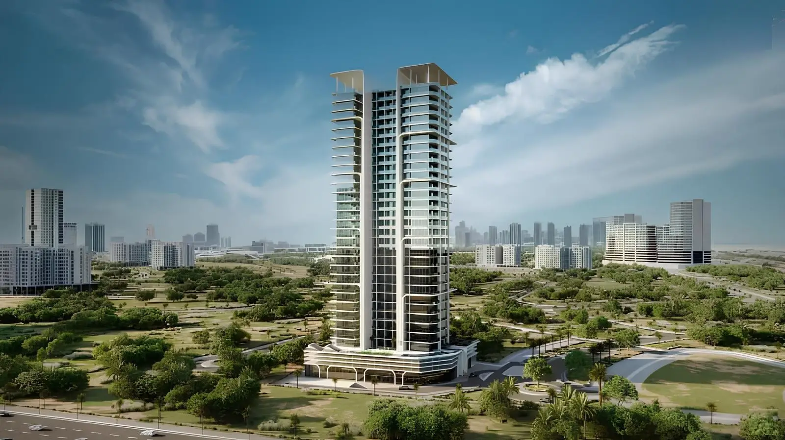 Residential tower exterior shown in the AQUA DEVELOPMENTS "The Central Uptown" NEW LAUNCH catalogue, Arjan, Dubai