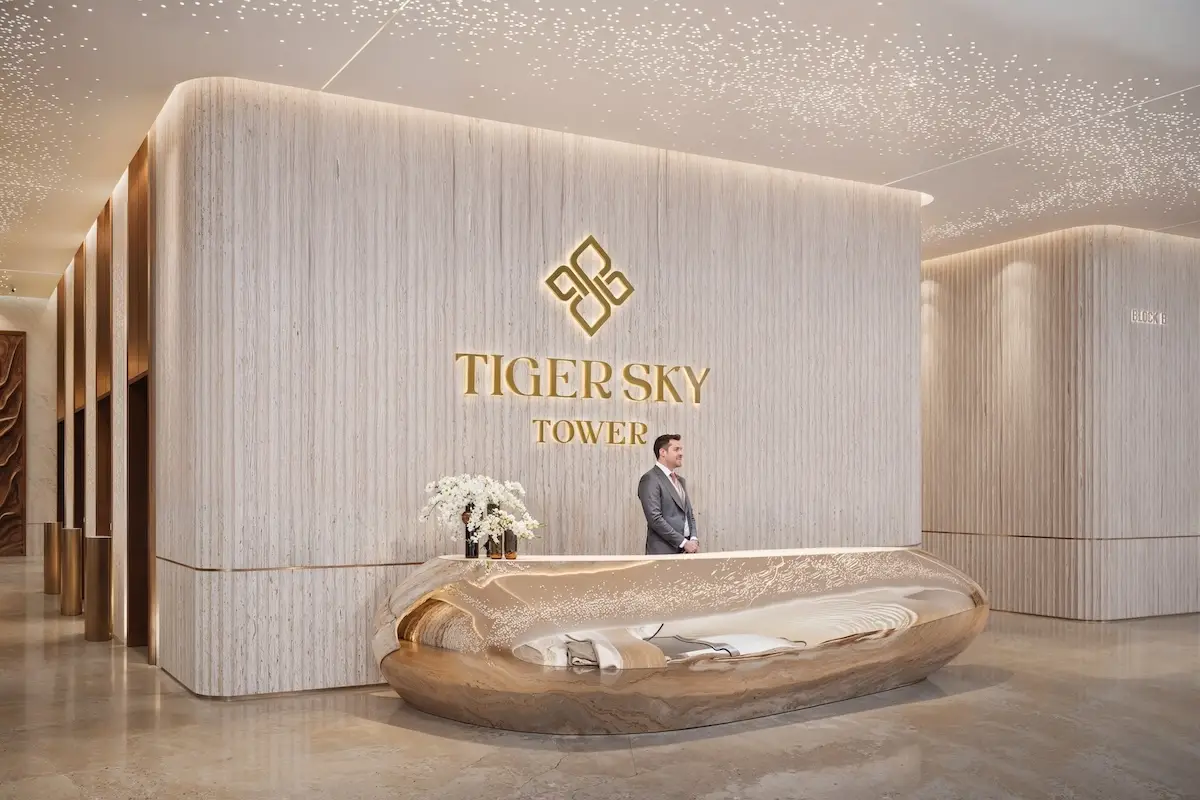 Reception area shown in the TIGER "Tiger Sky Tower" catalogue, Business Bay, Dubai