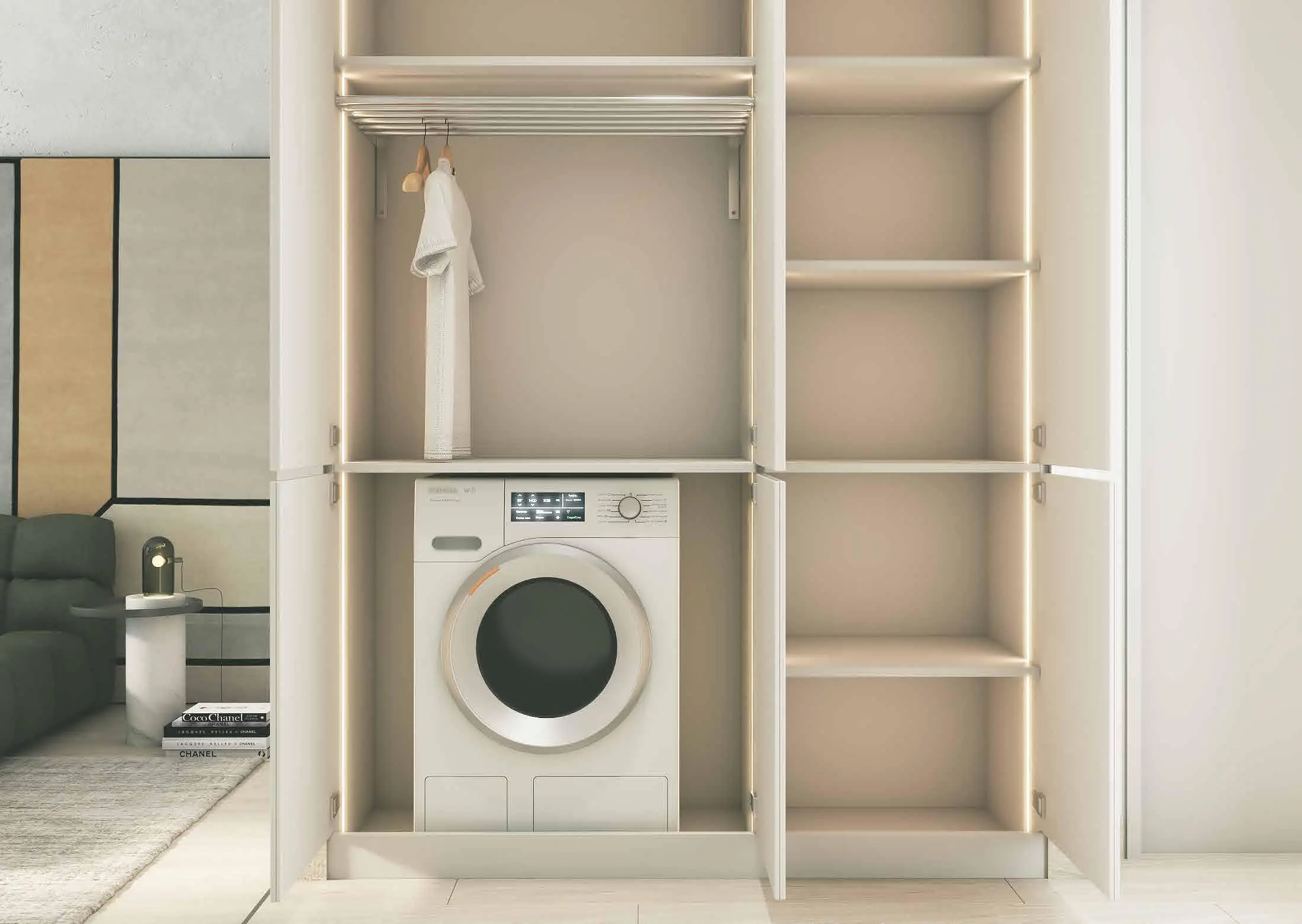 Laundry cupboard with a washing machine shown in the CONDOR "Concept 7 Residences" catalogue, Dubai