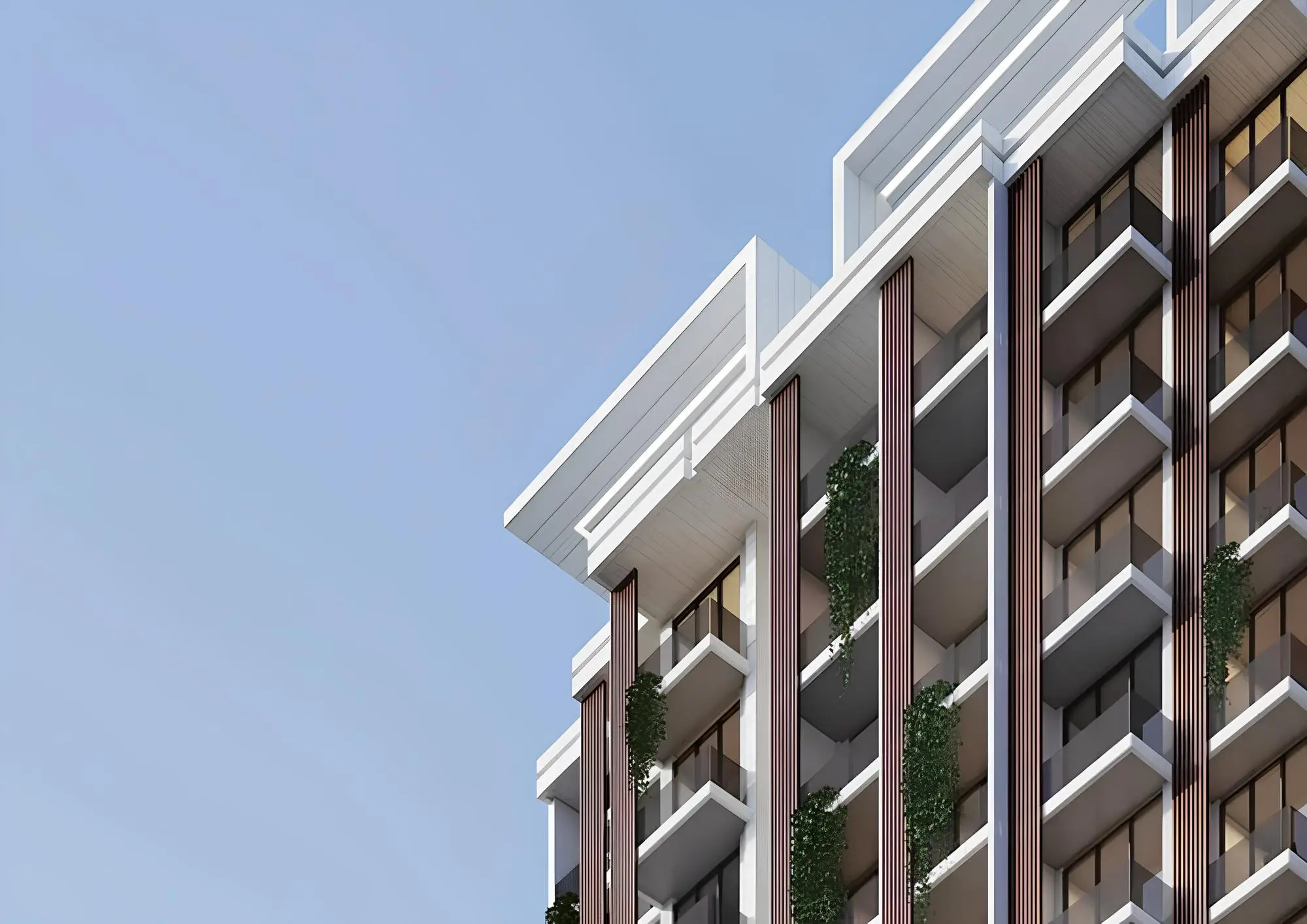 Apartment exterior with balconies shown in the AL BAIT AL DUWALIY "Alef Noon Residence" catalogue, Dubai Apartment exterior with balconies shown in the AL BAIT AL DUWALIY "Alef Noon Residence" catalogue, Dubai