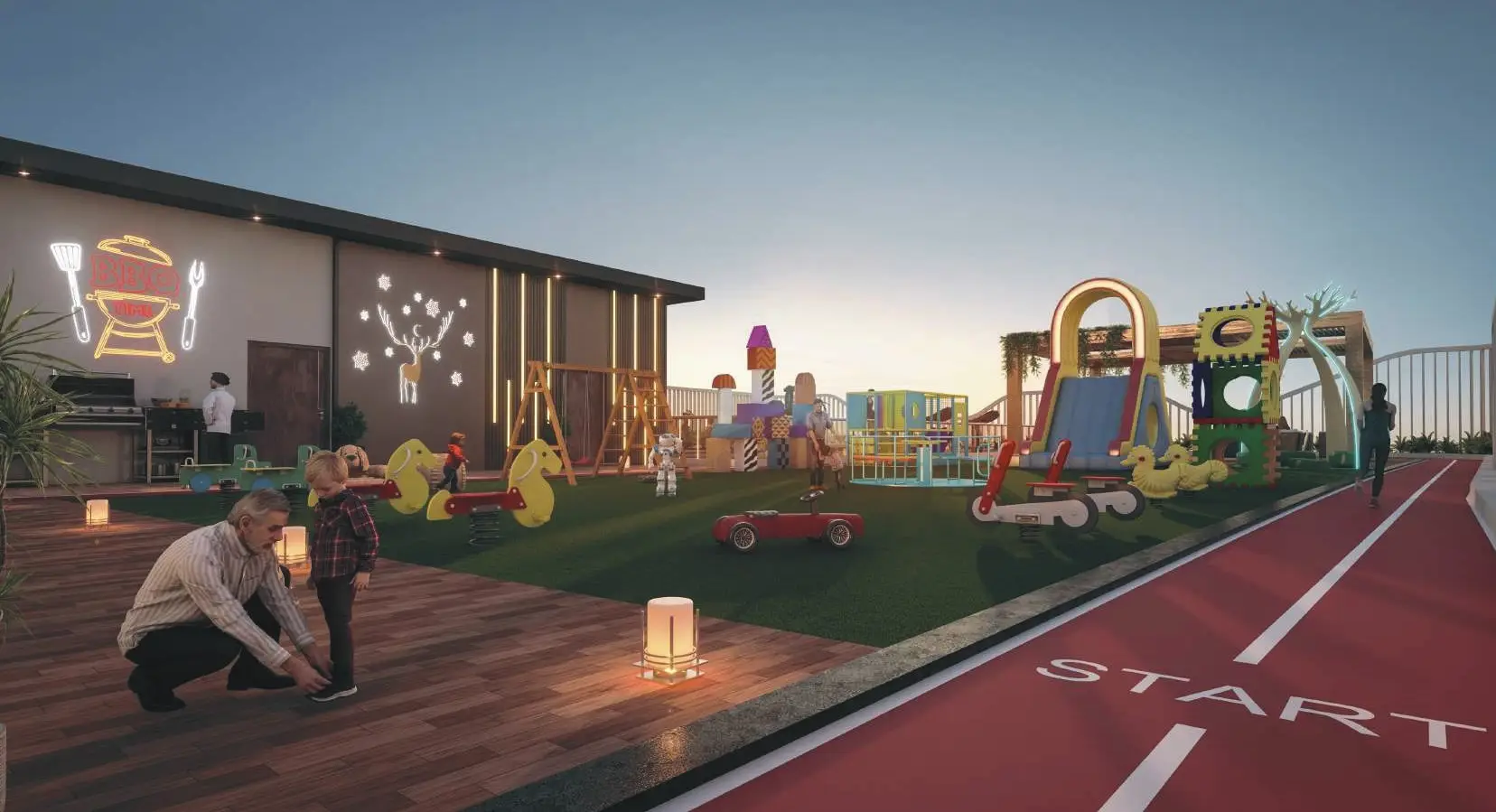 Outdoor children’s play and fitness area shown in the EMPIRE DEVELOPMENTS "Empire Gardens" project catalogue, Dubailand Residence Complex, Dubai