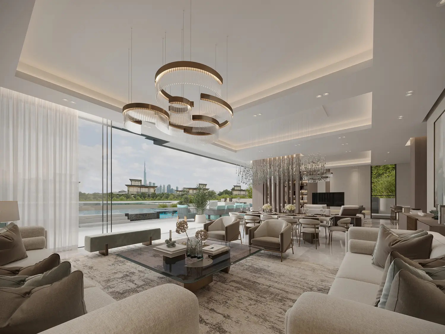 Living and dining area shown in the RIVIERA "Nineteen Riviera Lagoon" project catalogue, MBR District 11, Dubai