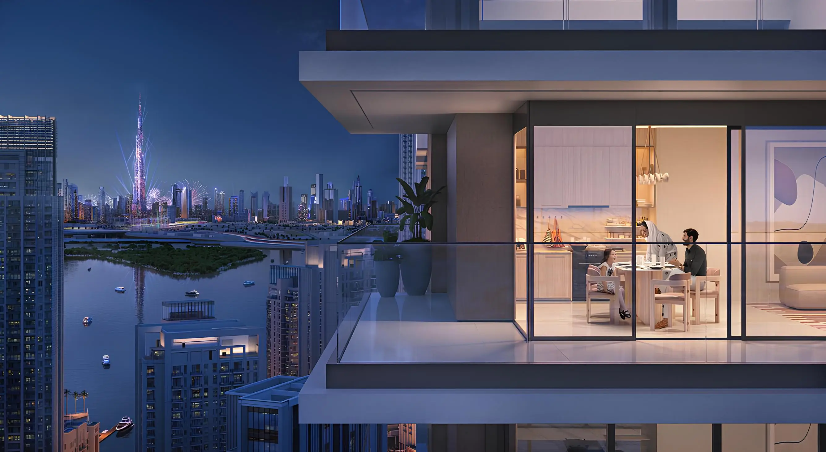 Illustrative waterfront balcony shown in the EMAAR "Creek Waters 2" catalogue, Dubai Creek Harbour, Dubai