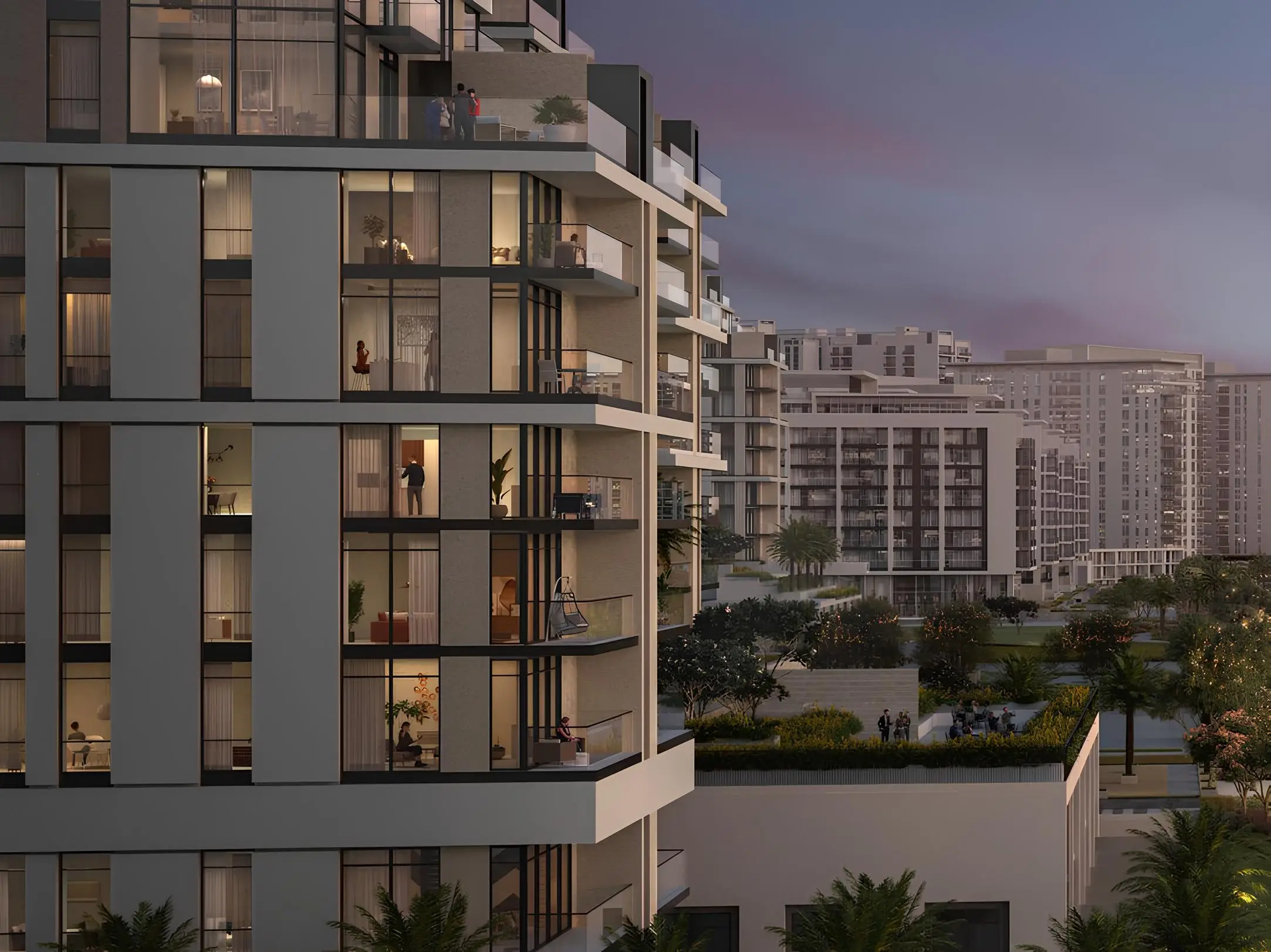 Apartment building exterior shown in the EMAAR "Parkside Views" catalogue, Dubai Hills Estate, Dubai