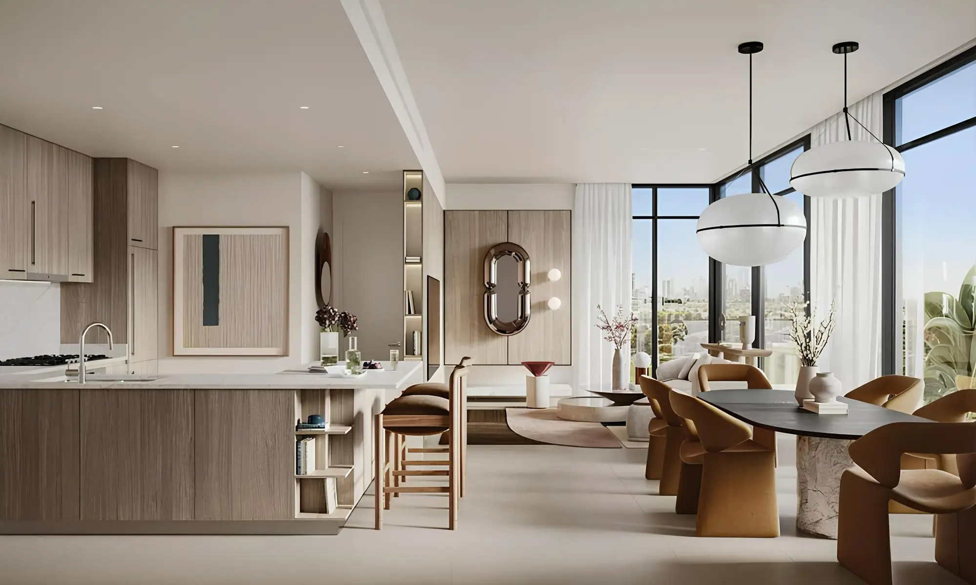 Open kitchen and living area shown in the EMAAR "Parkside Hills" catalogue, Dubai Hills Estate, Dubai