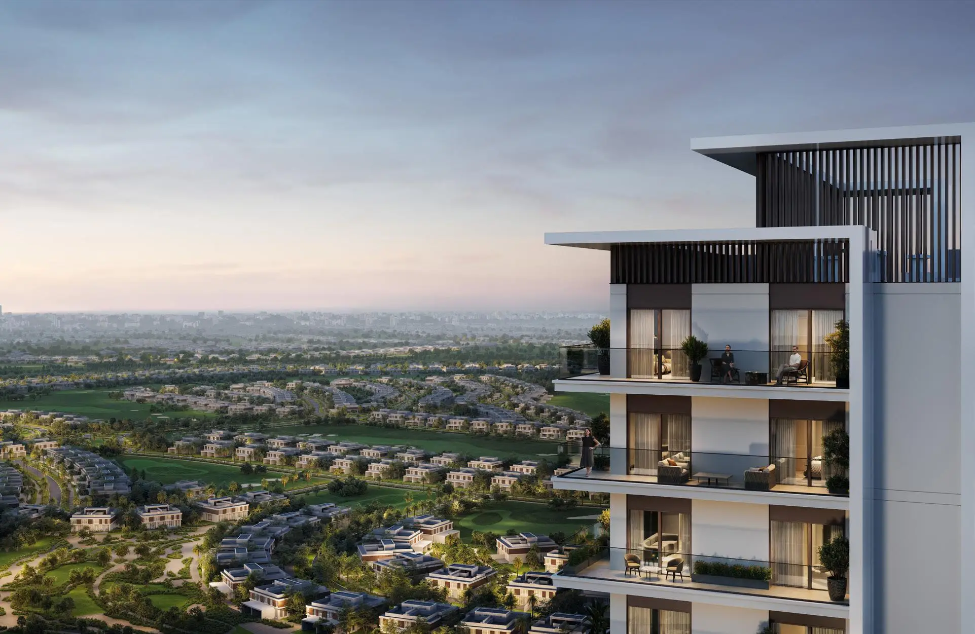 Residential tower beside green surroundings shown in the EMAAR "Rosehill" catalogue, Dubai Hills Estate, Dubai