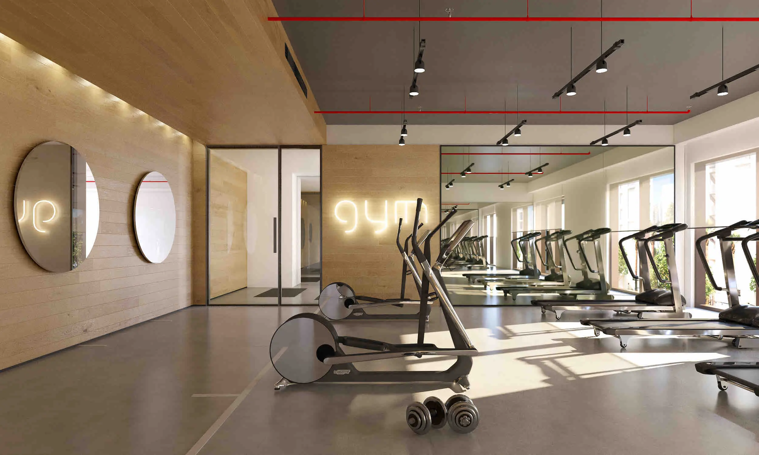 Shared gym with exercise equipment shown in the EMAAR "Creek Palace Residences" catalogue, Dubai