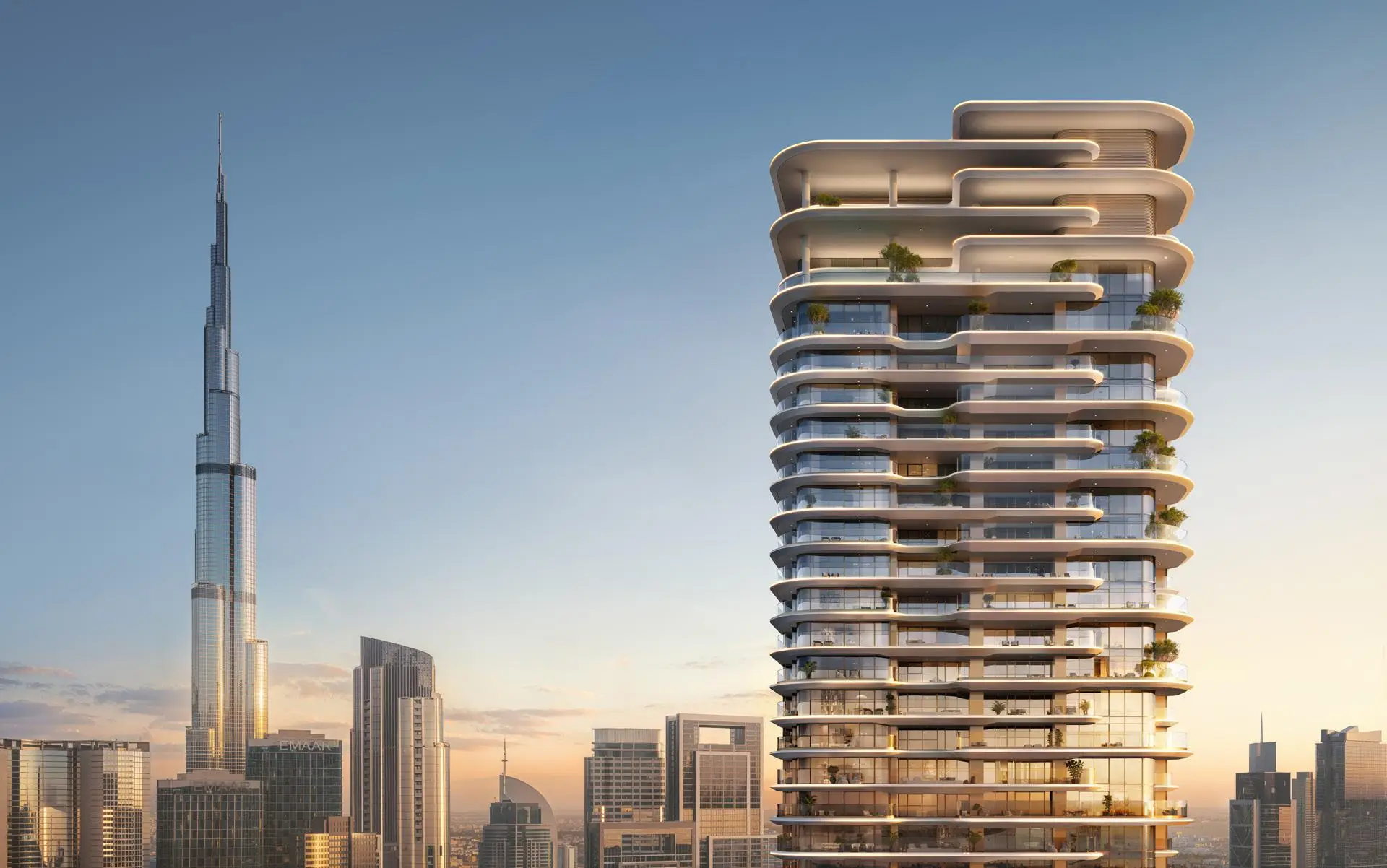 Residential exterior shown in the EMAAR "Avarra by Palace" project catalogue, Business Bay, Dubai