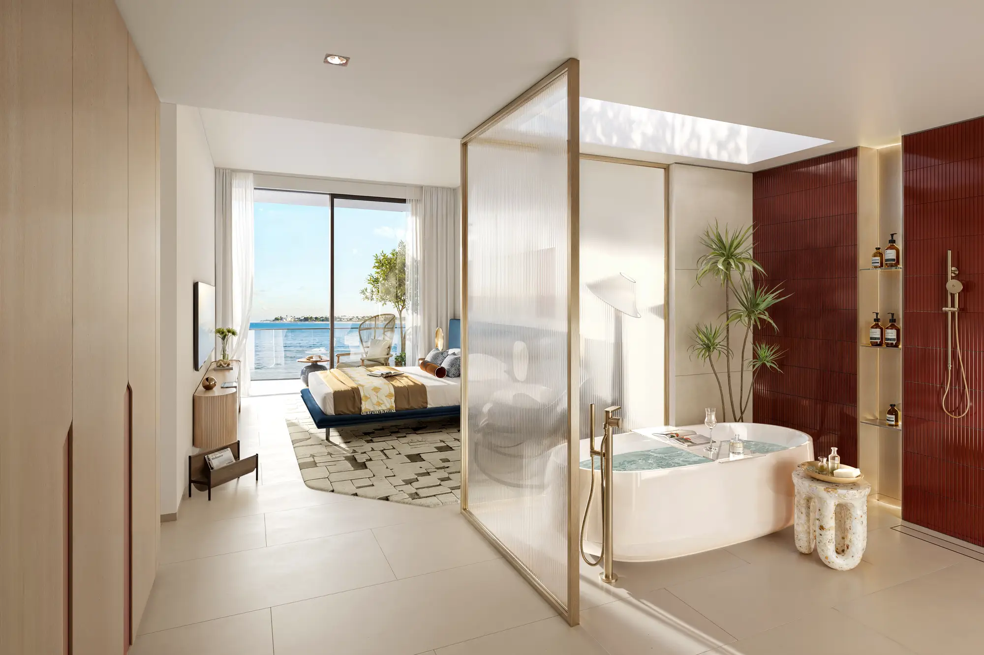 Bathroom shown in the BEYOND BY OMNIYAT "Ôrise Tower A" project catalogue, Dubai Maritime City, Dubai