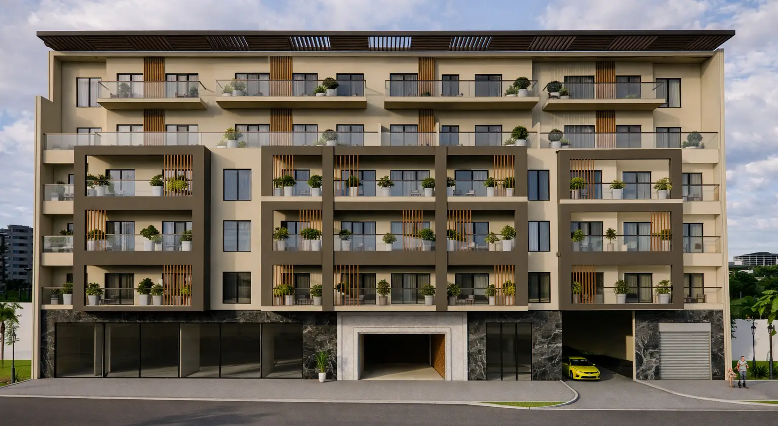 Residential exterior shown in the SYNERGY "ENAYA Residences" project catalogue, Jumeirah Village Triangle (JVT), Dubai