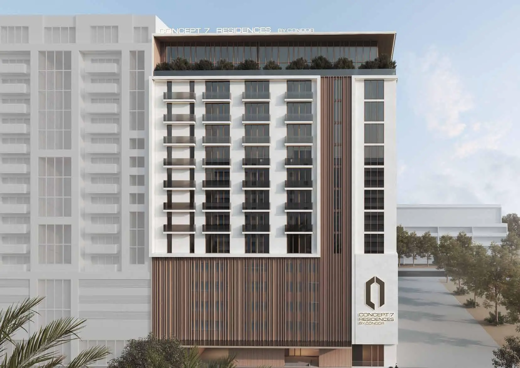 Residential Exterior shown in the CONDOR "Concept 7 Residences" project catalogue, Jumeirah Village Circle (JVC), Dubai Residential Exterior shown in the CONDOR "Concept 7 Residences" project catalogue, Jumeirah Village Circle (JVC), Dubai
