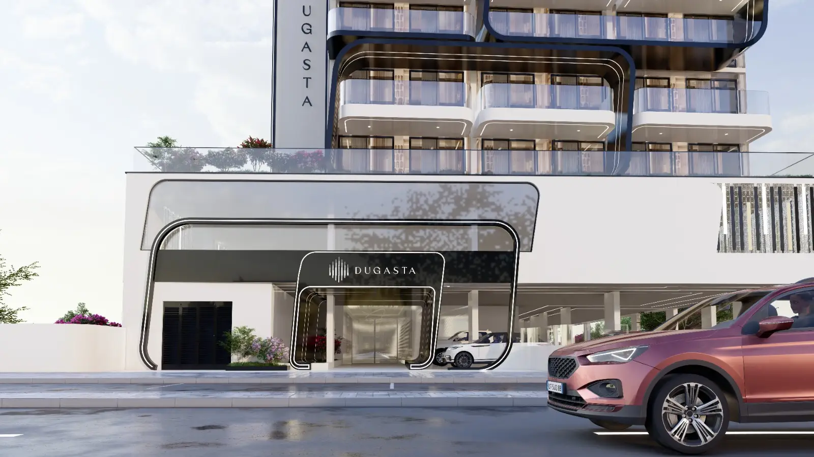 Residential Exterior shown in the DUGASTA "Moonsa Residences 2" project catalogue, Warsan 4, Dubai