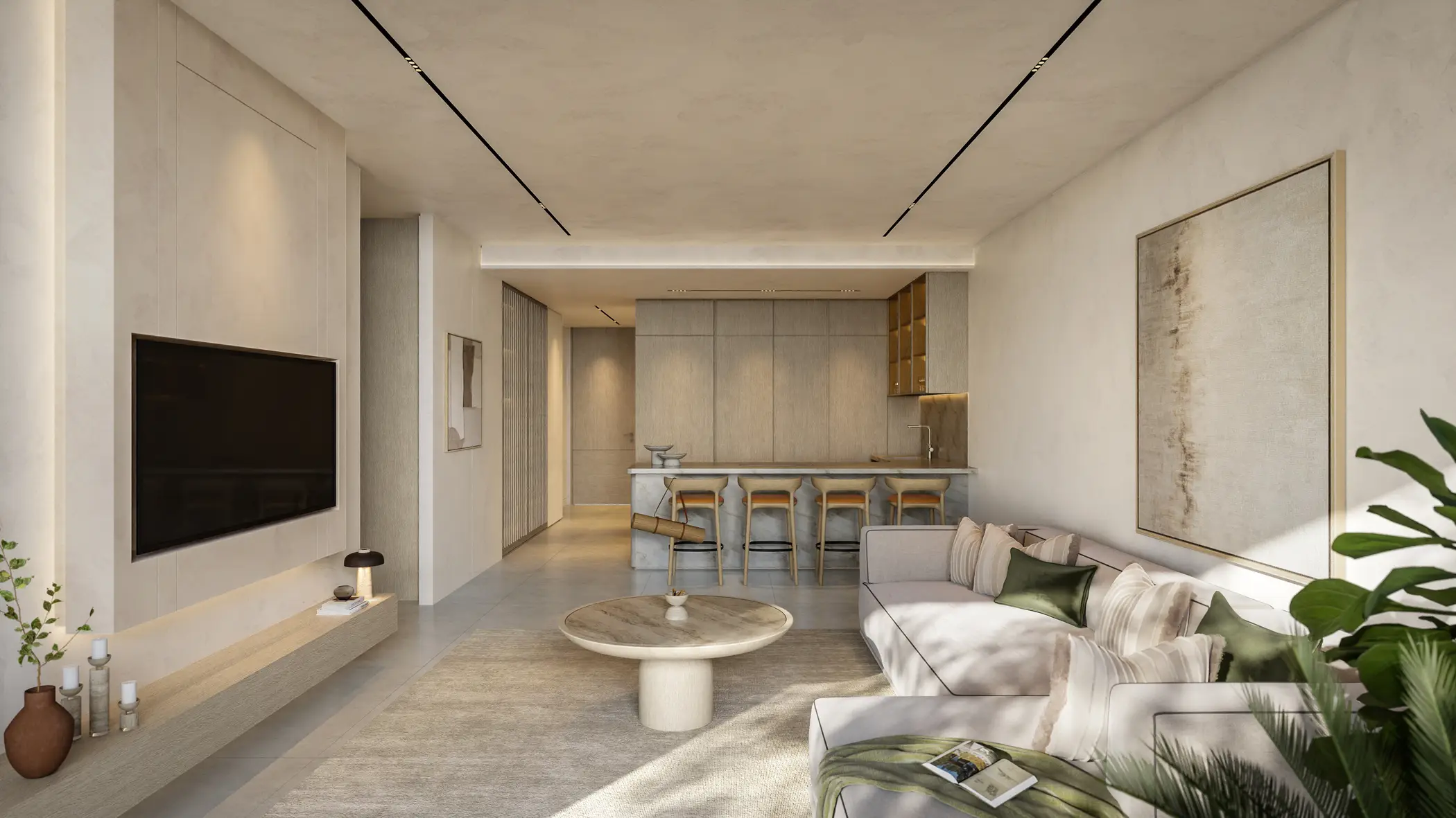 Kitchen, dining and living area shown in the DEVMARK "Avida Residences" project catalogue, Dubai Islands, Dubai