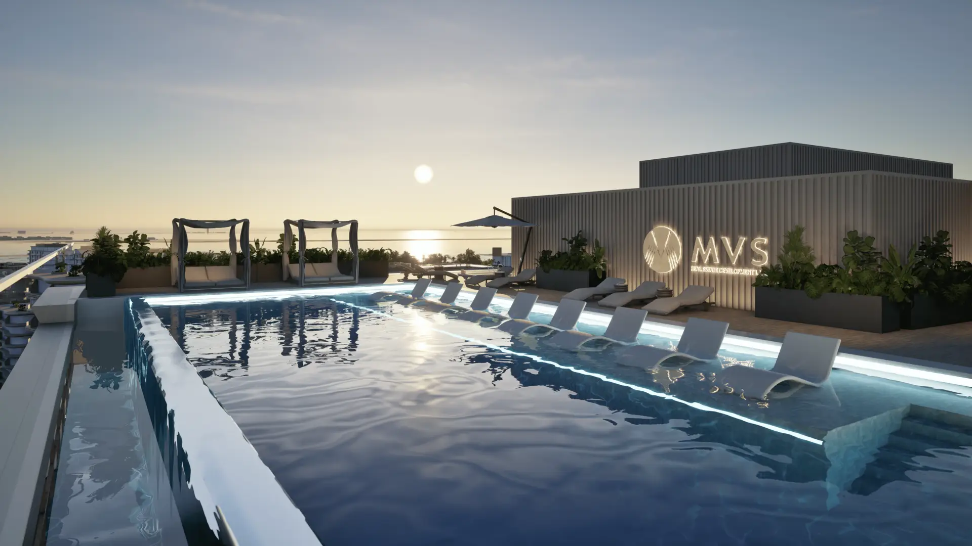 Pool shown in the SEGREX "Sea Legend Tower One" project catalogue, Dubai Islands, Dubai