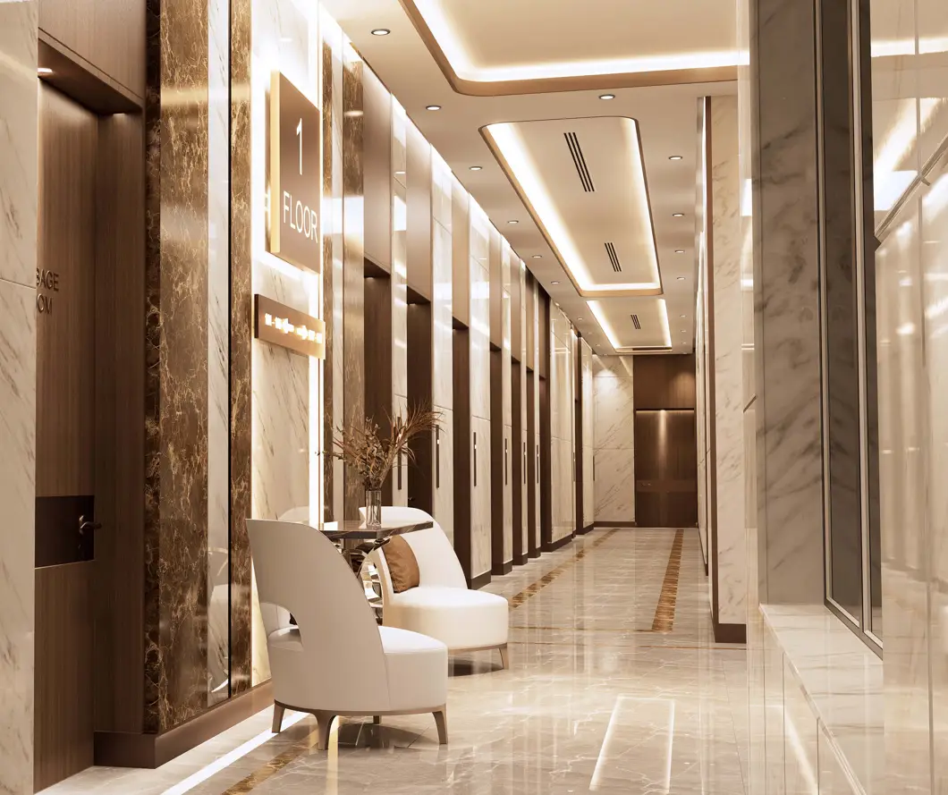 Shared lobby shown in the OKSA "Aristo" catalogue, Dubai South, Dubai