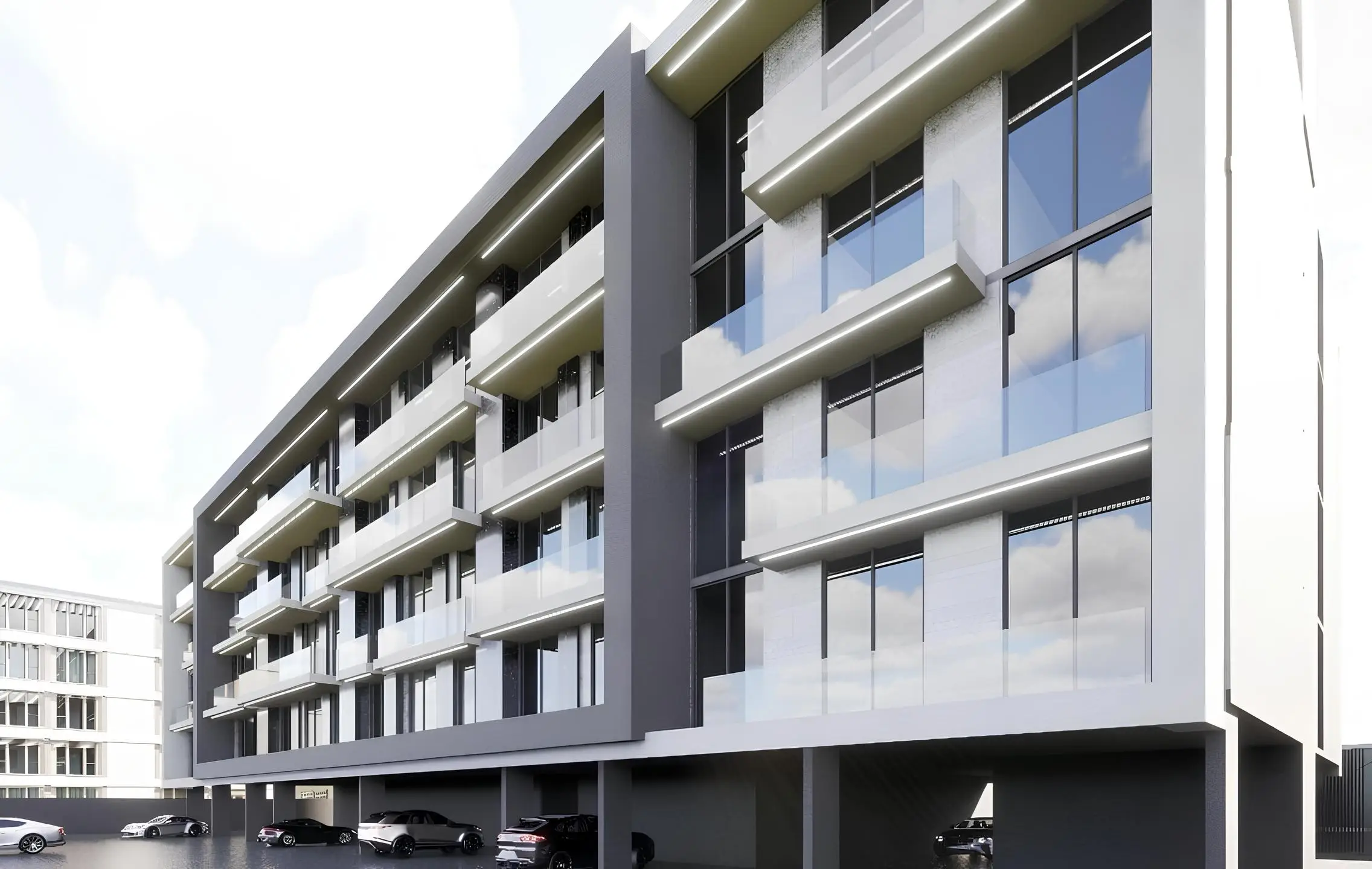 Residential building exterior shown in the SYNERGY "Greenfield Living" catalogue, Dubai South, Dubai