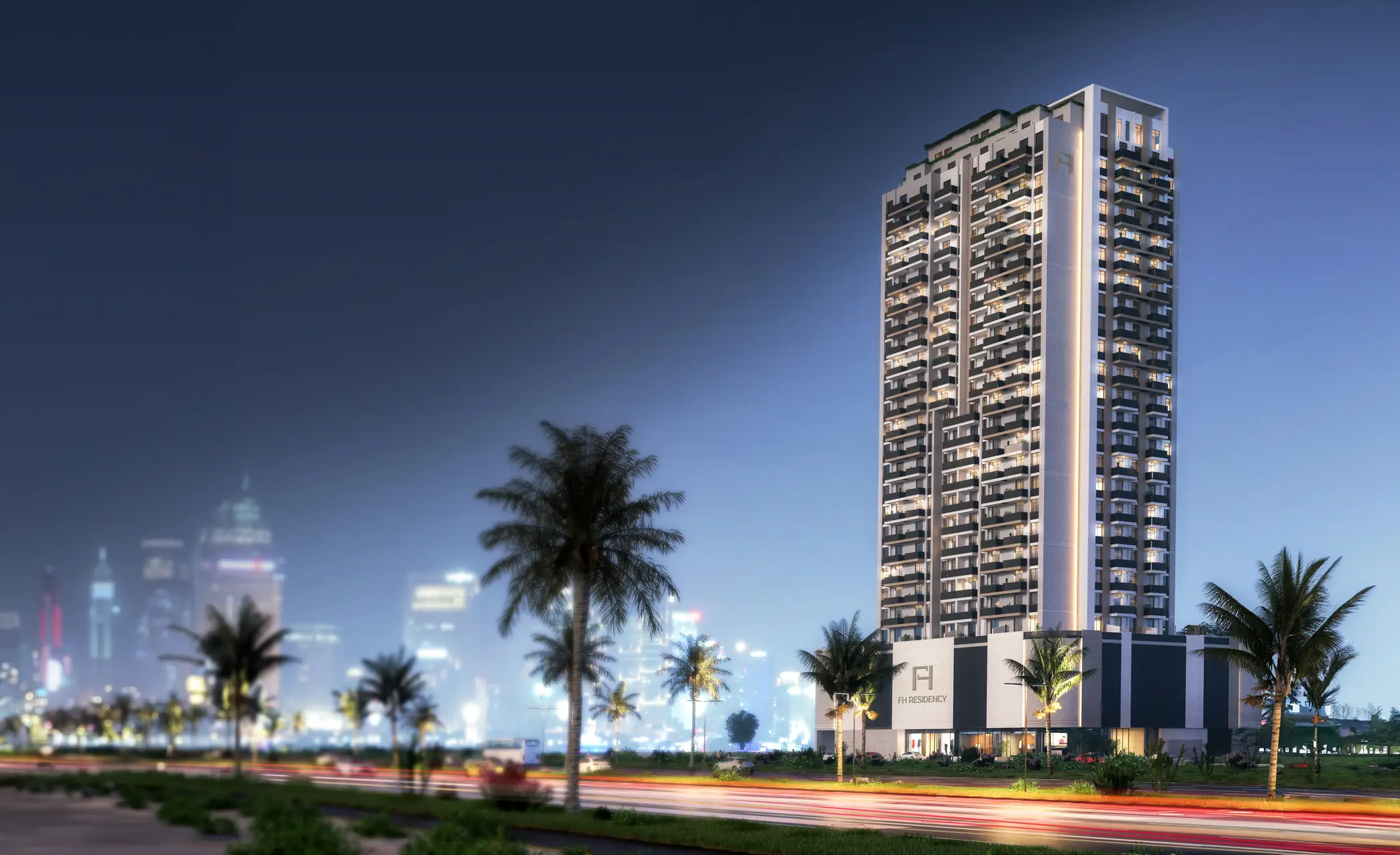 Residential tower exterior shown in the FORUM "FH Residency" catalogue, Jumeirah Village Triangle, Dubai