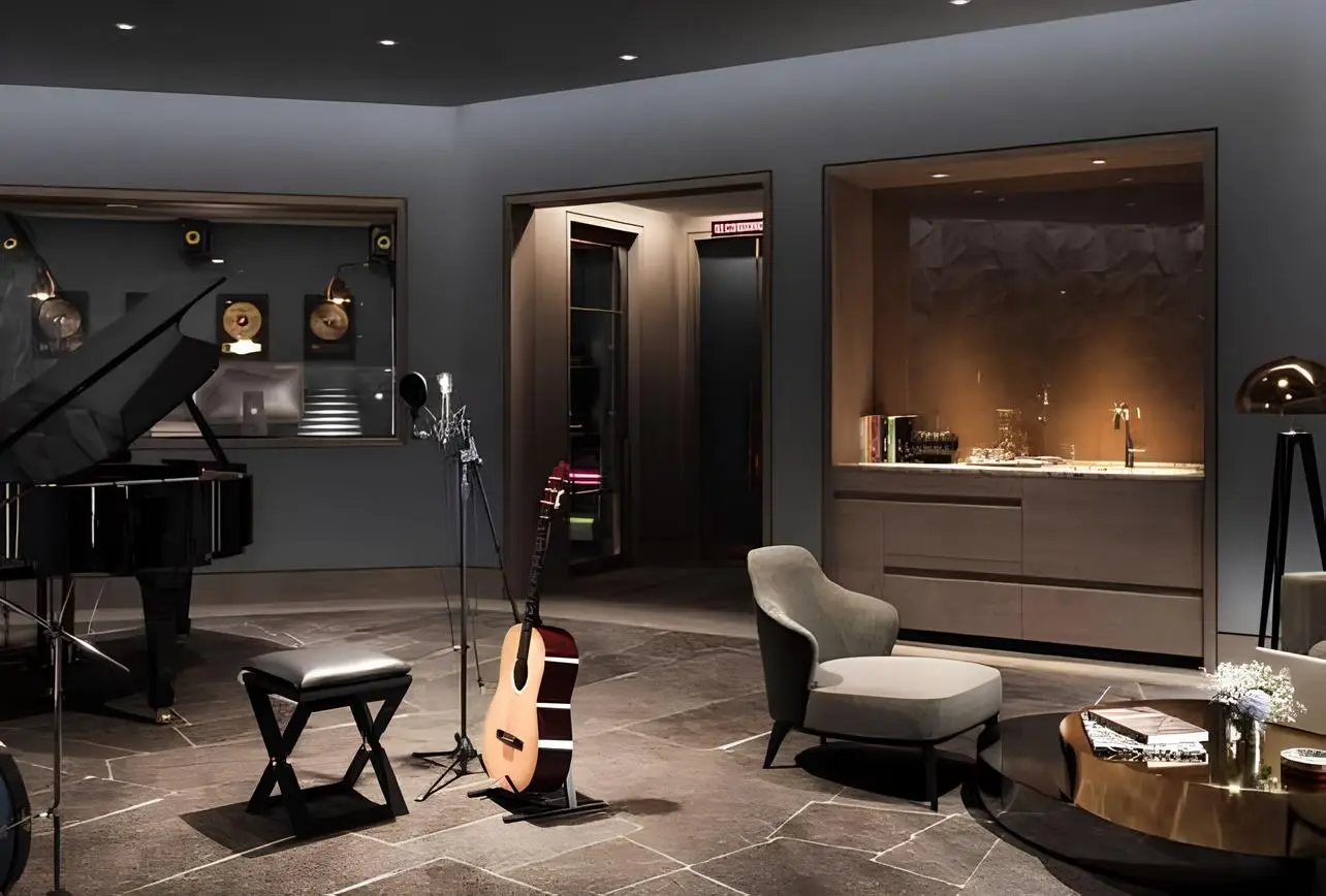 Shared music room shown in the NASEEB "North 43 Serviced Residences" catalogue, Jumeirah Village Circle, Dubai