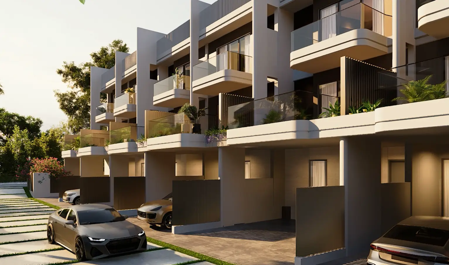 Townhouse exteriors shown in the SOL PROPERTIES "Terra Casa by SOL" NEW LAUNCH catalogue, Jumeirah Village Circle, Dubai