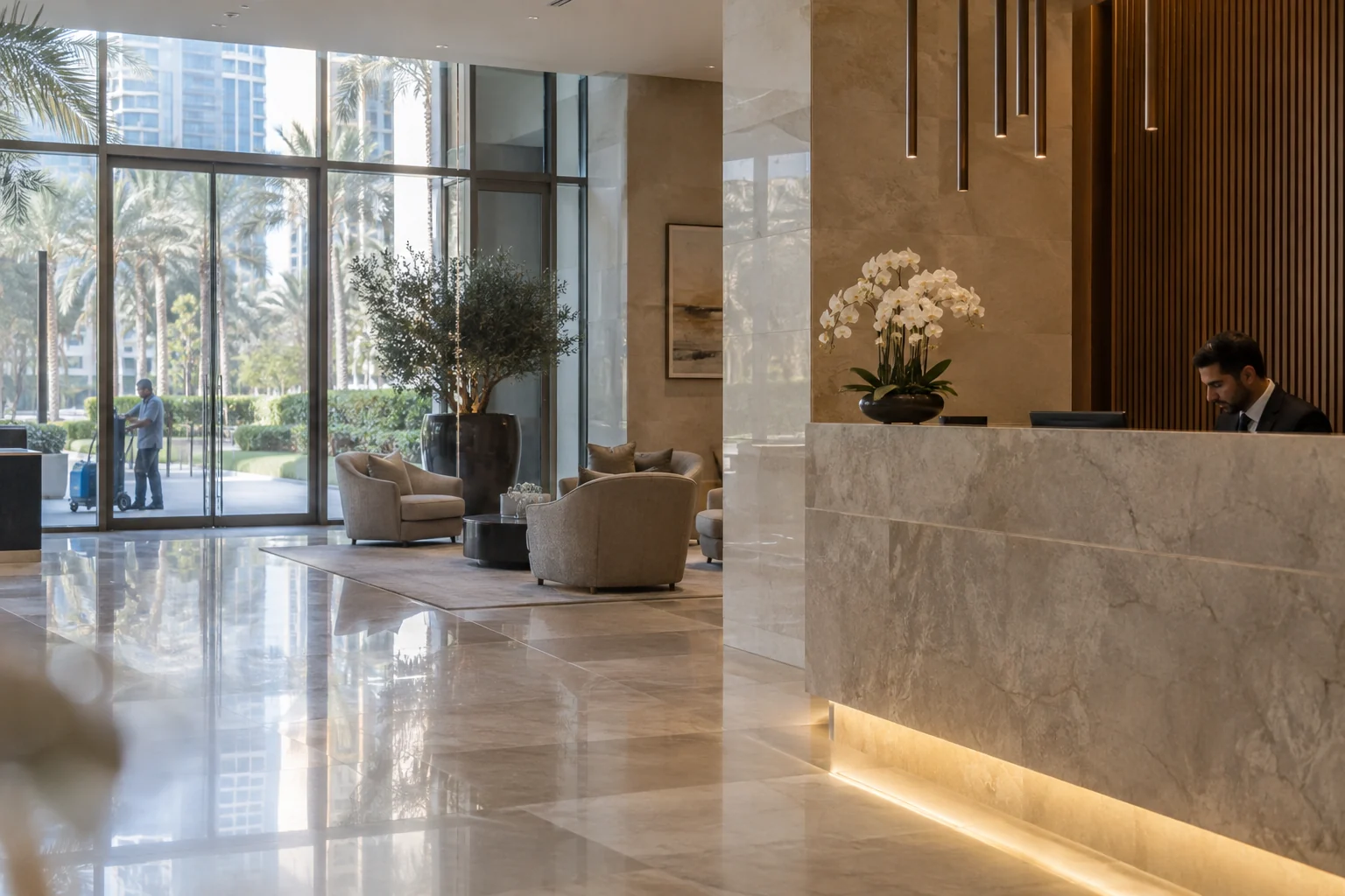 A residential reception and lobby A residential reception and lobby
