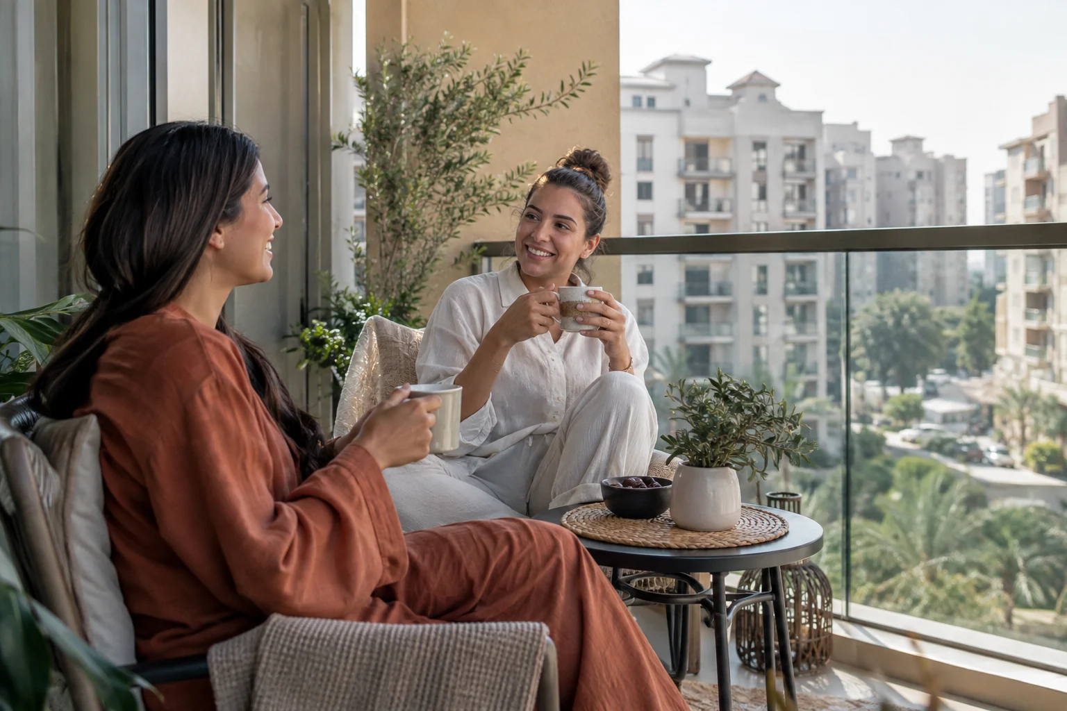 Coffee on a shaded residential balcony Coffee on a shaded residential balcony